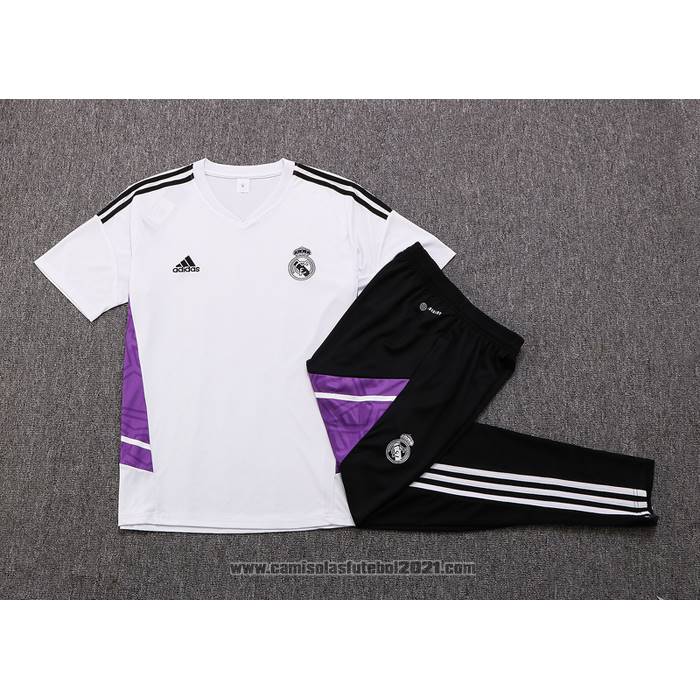 Fato de Treino Real Madrid Manga Curta 2022-2023 Branco Y Purpura